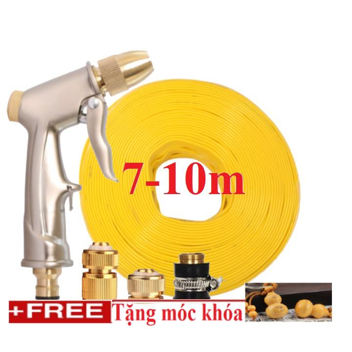 Bộ dây vòi xịt nước rửa xe,tưới cây .tăng áp 3 lần, loại 7m, 10m 206701-1 đầu đồng,cút đồng+ tặng móc khoá