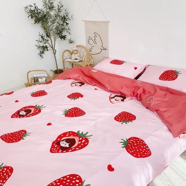 Set Cotton Poly Hàng Nhập Khẩu Cao Cấp 4 Món Cô Bé Dâu Tây