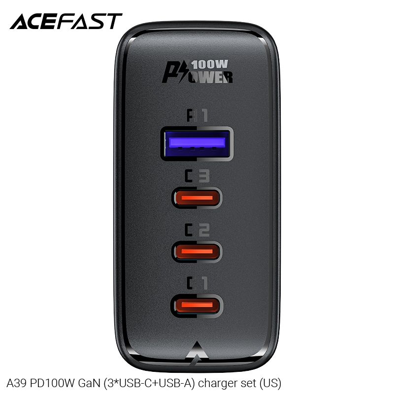 Hình ảnh Sạc Acefast PD 100W 4 cổng 3xUSB-C + USB-A (US) - A39 Hàng chính hãng Acefast