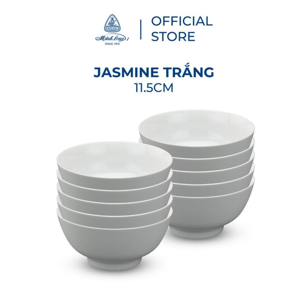 Bộ 10 chén sứ cao cấp Minh Long 11.5 cm - Jasmine - Trắng