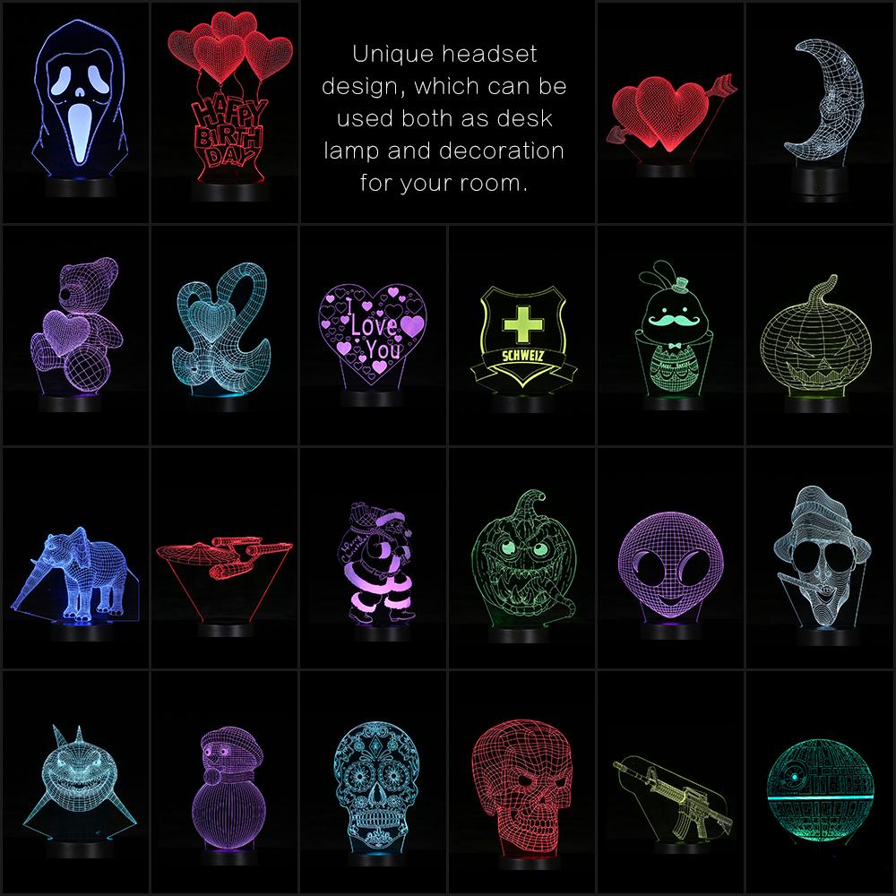 Creative 3D LED Desk Lamp Illusion Colorful Plastic Base Table Night Light Multicolored Optional Shape Home Use Indoor Decoration Surprise Gift Remote Control