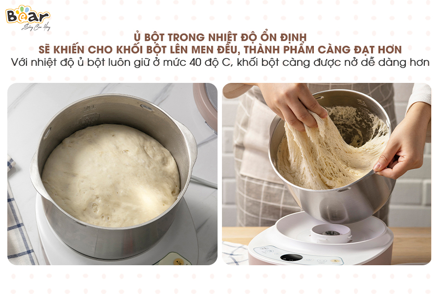 Máy Làm Bánh, Máy Trộn Bột Ủ Bột Lên Men Tự Động BEARHMJ-A35M1 Chống Dính Bột Dung Tích 3.5 Lít Công Suất 120 W - Hàng Chính Hãng