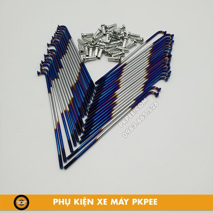 Bộ Căm Xe Máy 1 Bánh Xi Màu Đen Chân Vàng, Vàng Chân Đen, Titan 2 Line, 7 Màu, 7 Màu Thailan - PKPEE