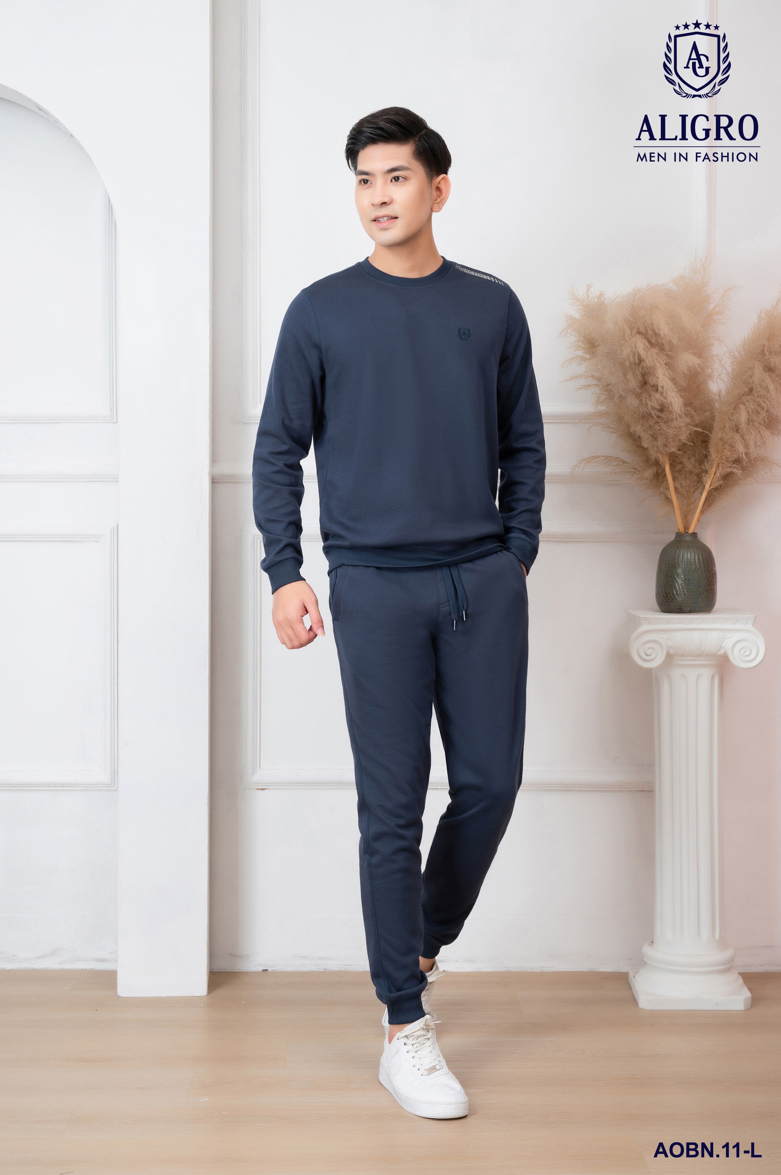 Bộ nỉ ALIGRO cổ tròn màu navy BN.11