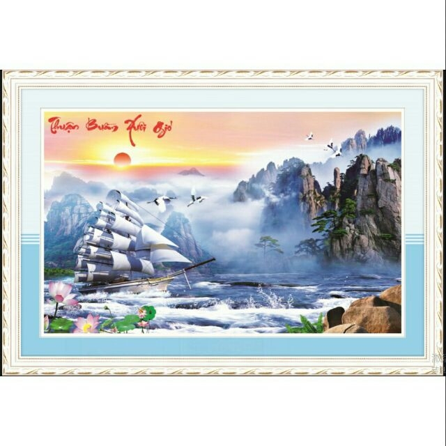 TRANH ĐÍNH ĐÁ THUẬN BUỒM XUÔI GIÓ 80x50cm - chưa đính