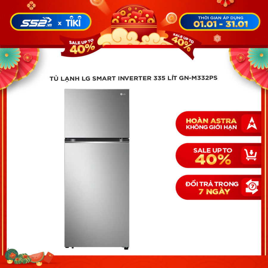 Tủ lạnh LG Inverter 335 lít GN-M332PS - Hàng chính hãng - Chỉ giao TPHCM, Bình Dương