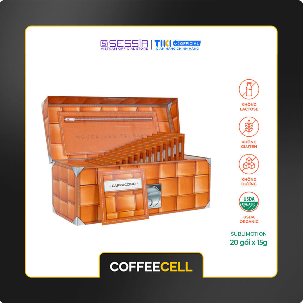 Cà Phê Cappuccino Vị Hạt Phỉ Với Nhân Sâm Trắng Thượng Hạng COFFEECELL (20 gói x 15g) - Mùi thơm nhẹ nhàng, Vị cà phê đậm đà, Bọt sữa bồng bềnh - Hàng Chính Hãng