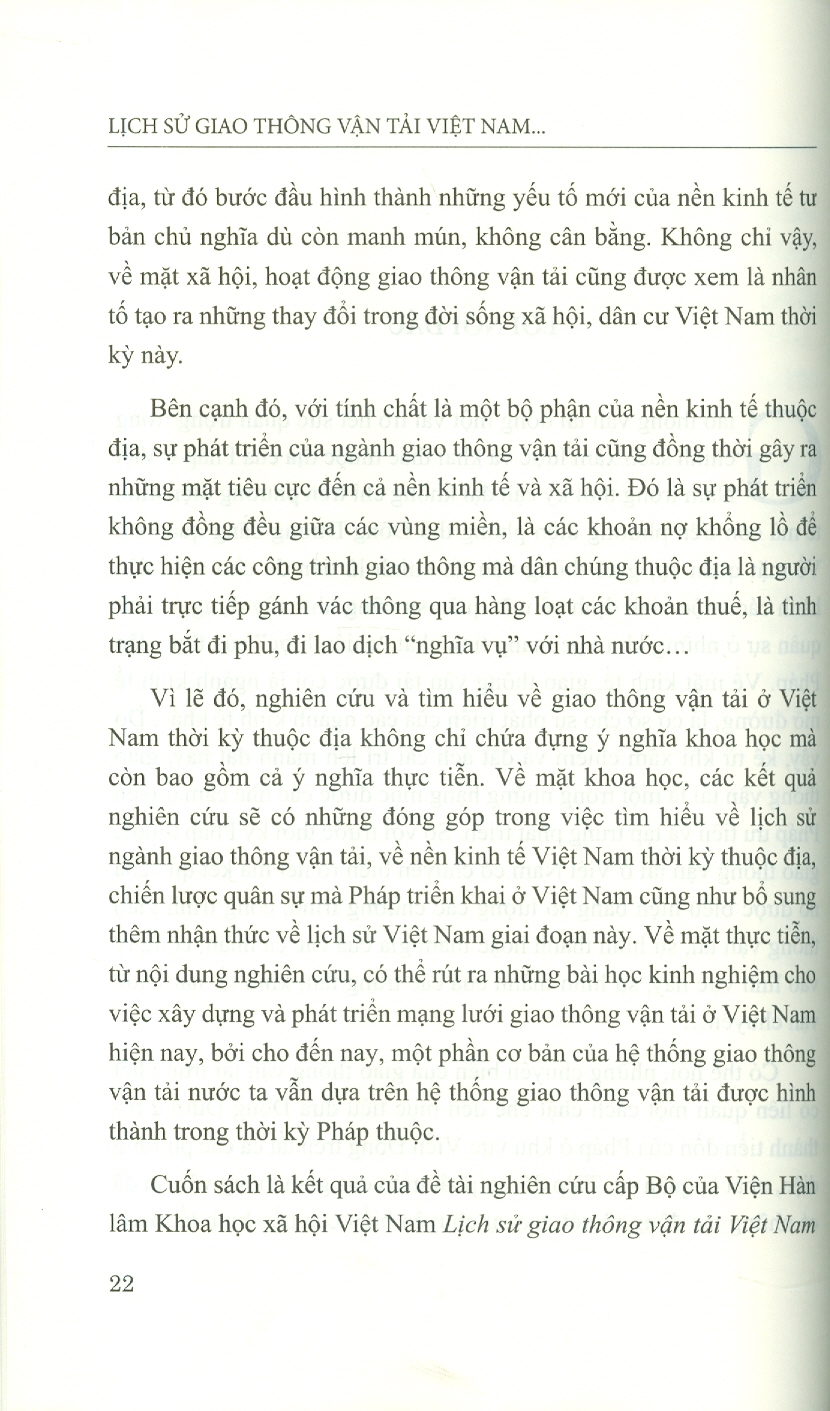 Lịch Sử Giao Thông Vận Tải Việt Nam Từ Năm 1884 Đến Năm 1945 (Sách Chuyên Khảo)