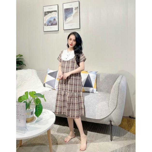 Váy bầu suông, kẻ cổ pha trắng
