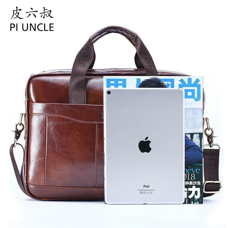 Túi xách cặp da đựng laptop 14 inch da bò công sở PI UNCLE T11
