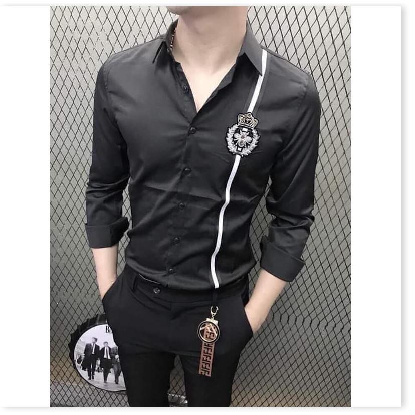 ÁO SƠ MI LỤA KHÔNG NHĂN,2 MÀU SANG TRỌNG,HỌA TIẾT LOGO ÁO SIÊU NGẦU KHÁNH AN FASHION