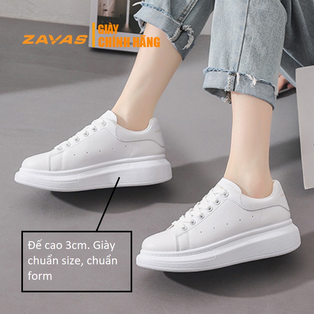 Hình ảnh Giày thể thao nữ giày sneaker nữ màu trắng đế 3cm bằng da màu trắng hiệu ZAVAS - S387