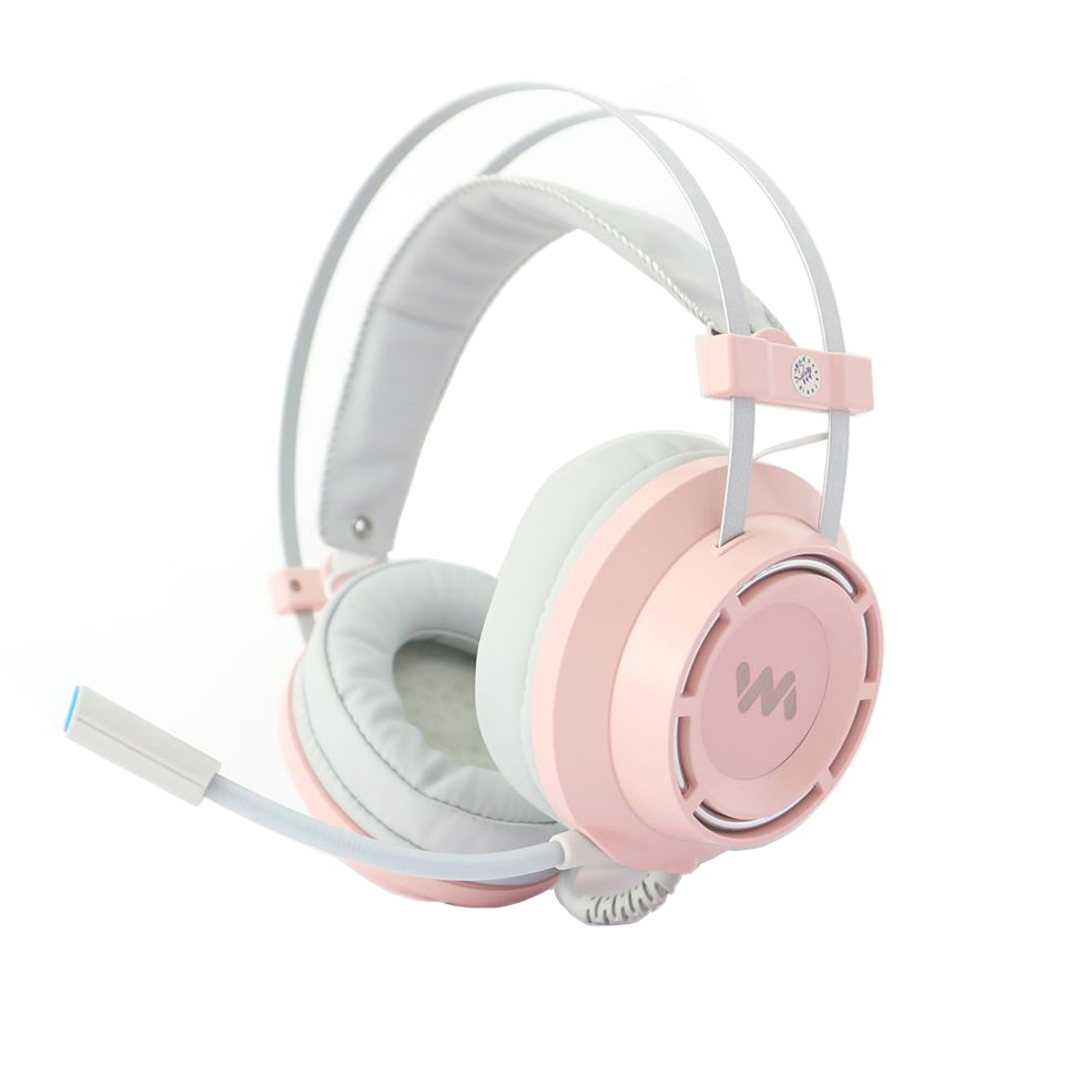 Tai nghe chụp tai chuyên game Wangming 9800S Pink Âm Thanh 7.1 - Led RGB - Jack Cắm USB - Hàng chính hãng