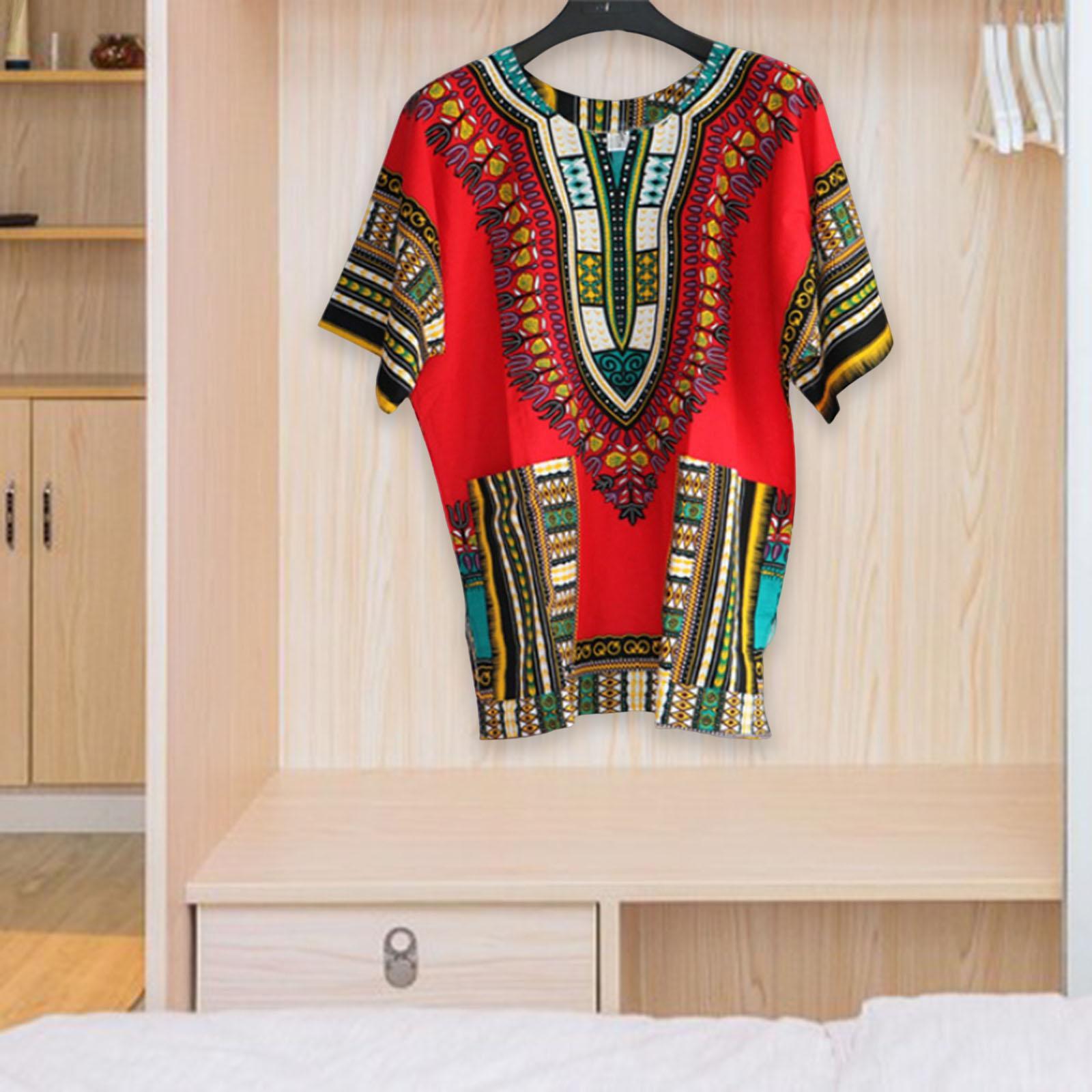 Unisex African Dashiki Shirt V Neck Short Sleeve Comfortable Summer Wear