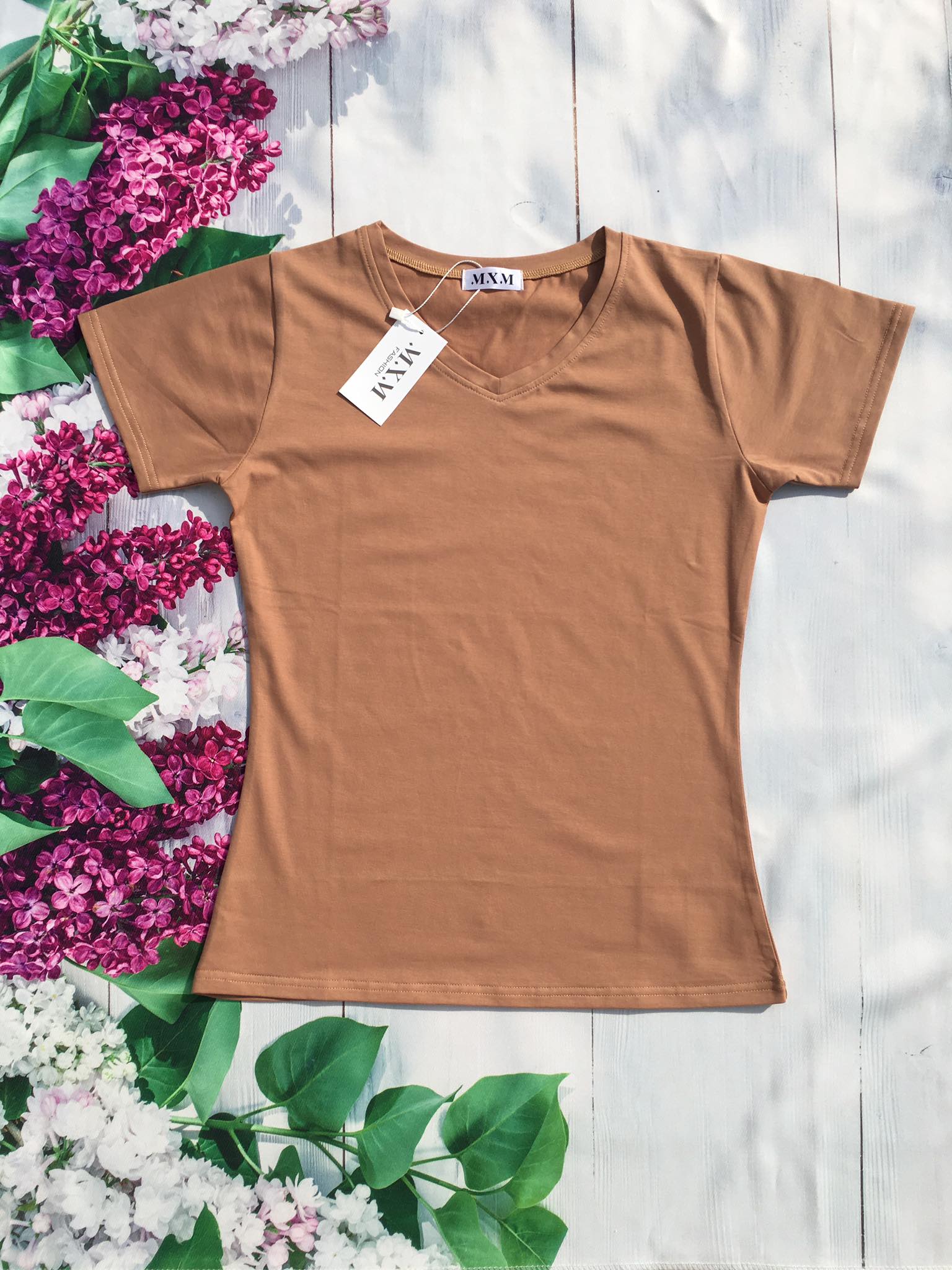 Áo thun nữ trơn cổ tim tay ngắn thun cotton 4 chiều form ôm body MXM