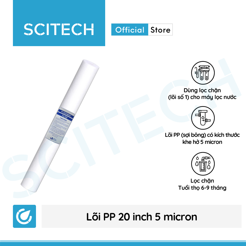 Lõi lọc nước số 1 PP 20 inch 5 micron dùng trong máy lọc nước RO, bộ lọc thô - Hàng chính hãng