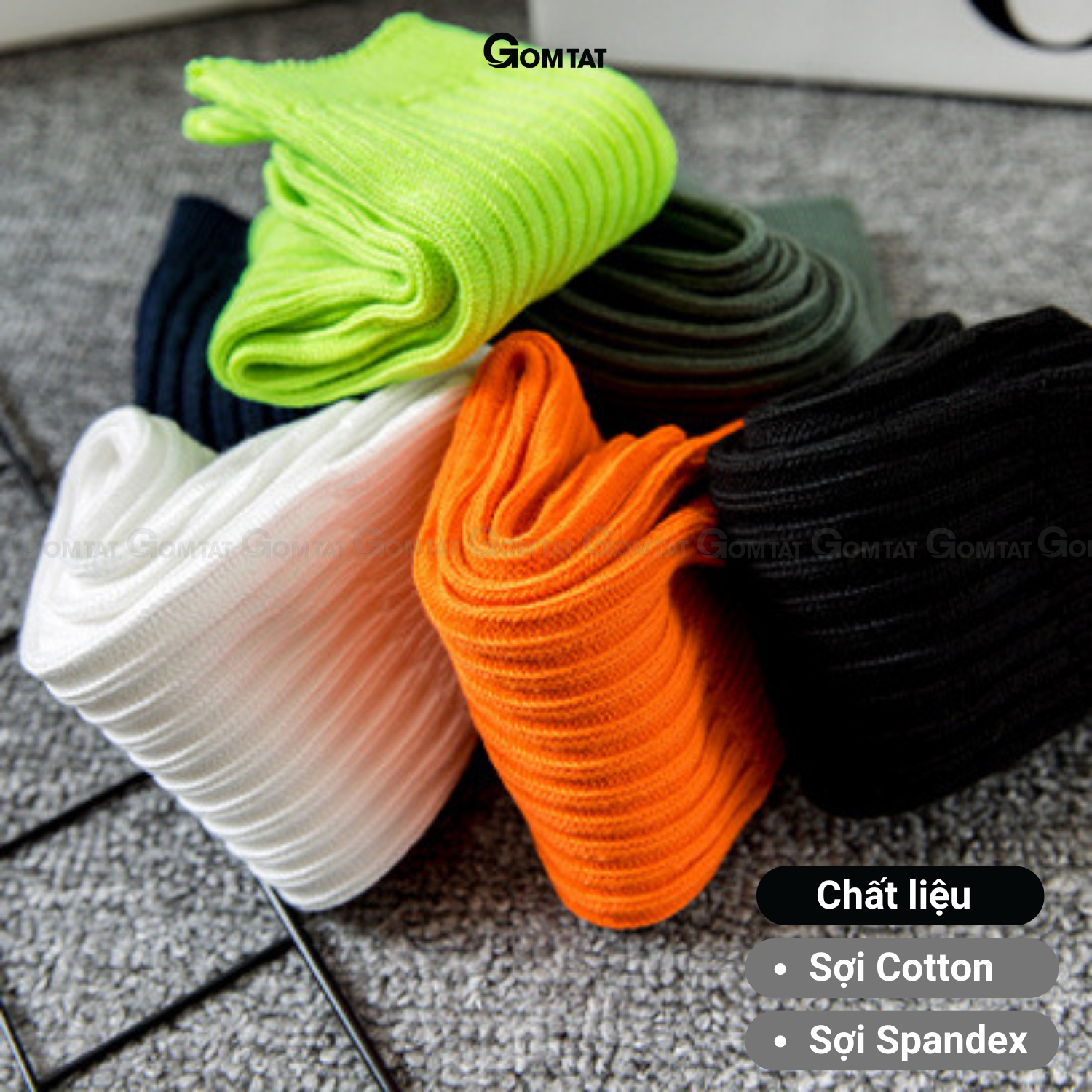 Tất vớ nam nữ cổ cao cao cấp GOMTAT mẫu gân chìm nhiều màu, chất liệu cotton mềm mại - CAOGANCHIM-UYE-7005-1DOI