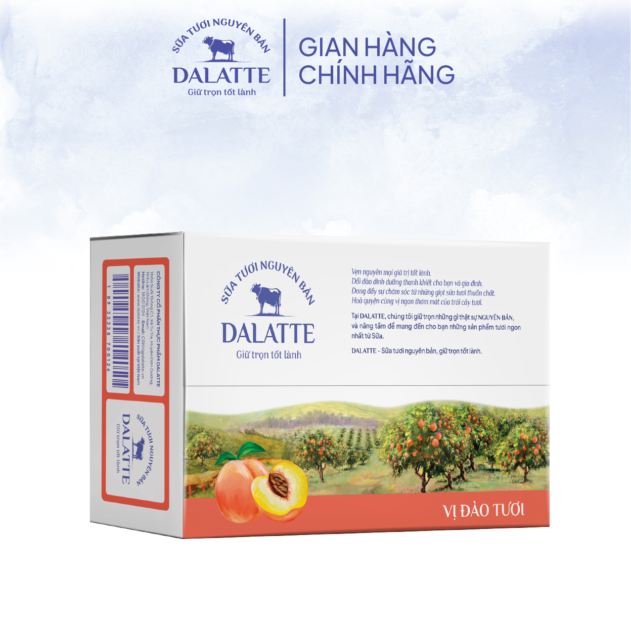 Thùng 48 hộp DALATTE 170ml SỮA TƯƠI NGUYÊN BẢN tiệt trùng - Vị đào tươi - 48 hộp Giữ trọn nguyên bản, trao trọn tốt lành