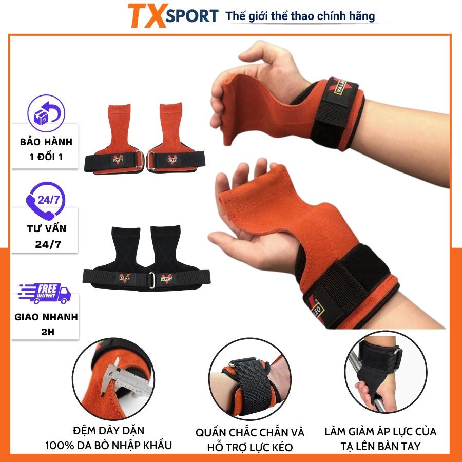 Găng Tay Tập GYM Da Bò Hở Mu Bàn Tay Lifting Grips , Dây Kéo Lưng cao cấp TXstar