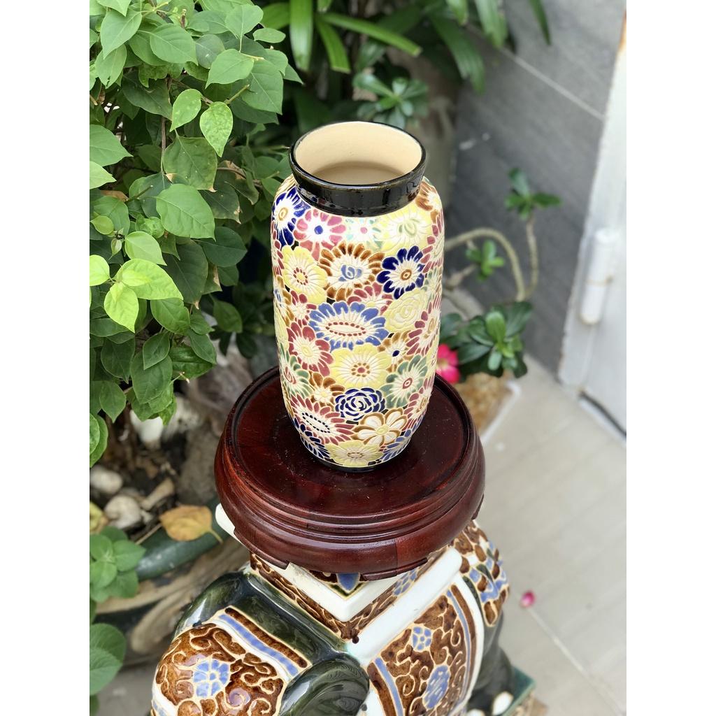 BÌNH HOA BÁCH HOA,RỒNG,PHỤNG THON 29CM GỐM NAM BỘ DECOR TRANG TRÍ, CẤM HOA