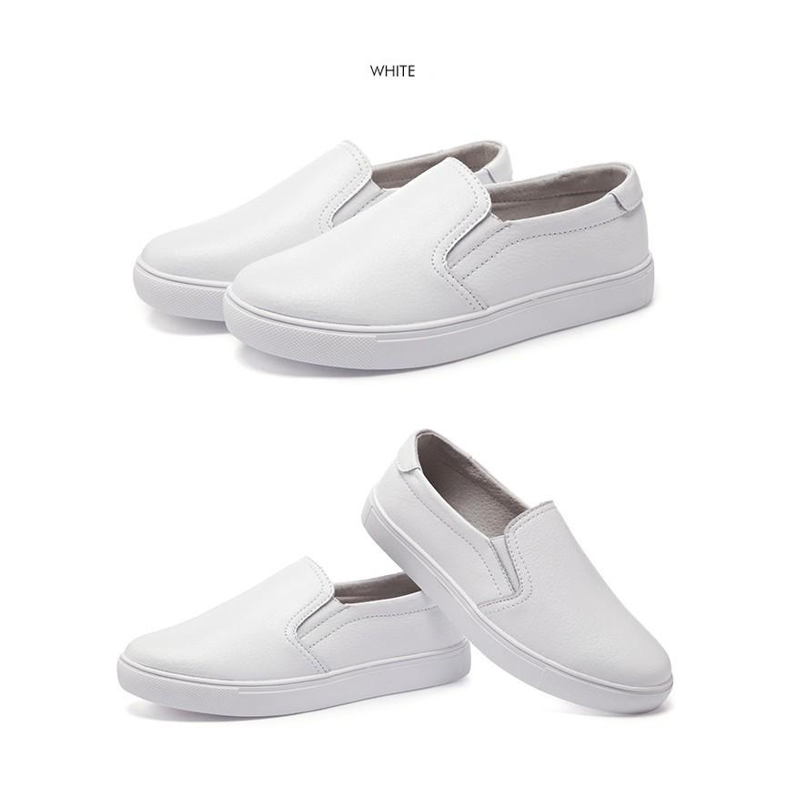 Slip on nữ da bò - Giày lười da nữ dáng classic - Chất liệu bò màu (đen) và (trắng) - Mã SP 301