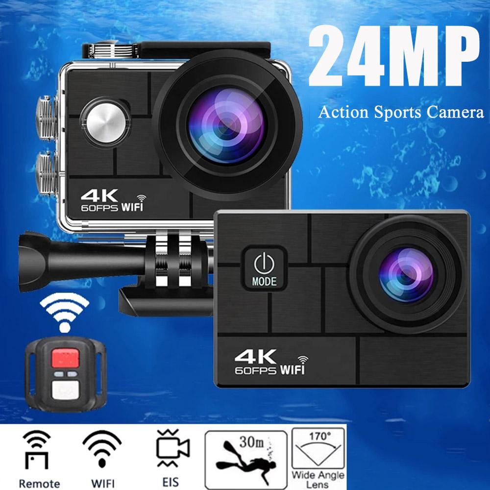 Action Camera Ultra HD 4K/60fps 24MP WiFi 2" 170D Remote Control 30M Helmet Video Go Waterproof Pro Anti-Shake Sport Camera