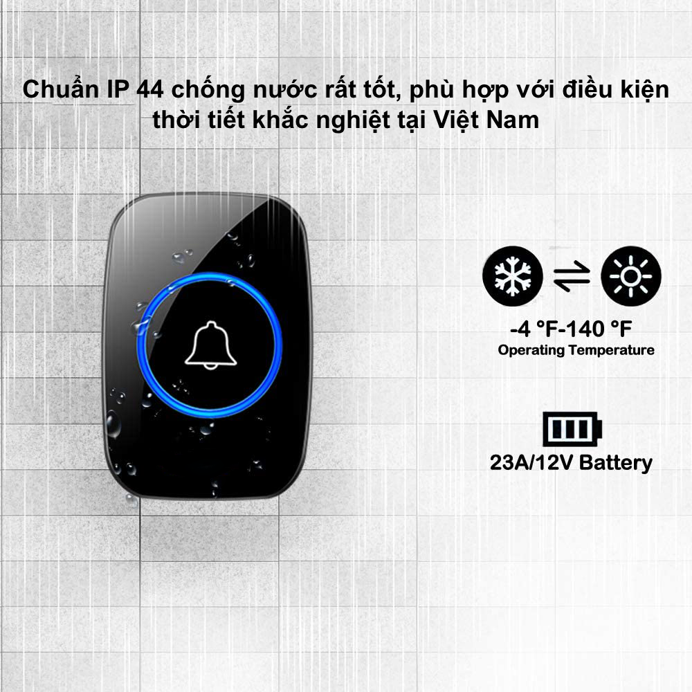 Chuông Cửa Không Dây Thông Minh CTFAST CT - 02 (1 Nút Bấm, 2 Chuông Báo ), Chống Nước, Khoảng Cách Sử Dụng Hiệu Quả 300 mét