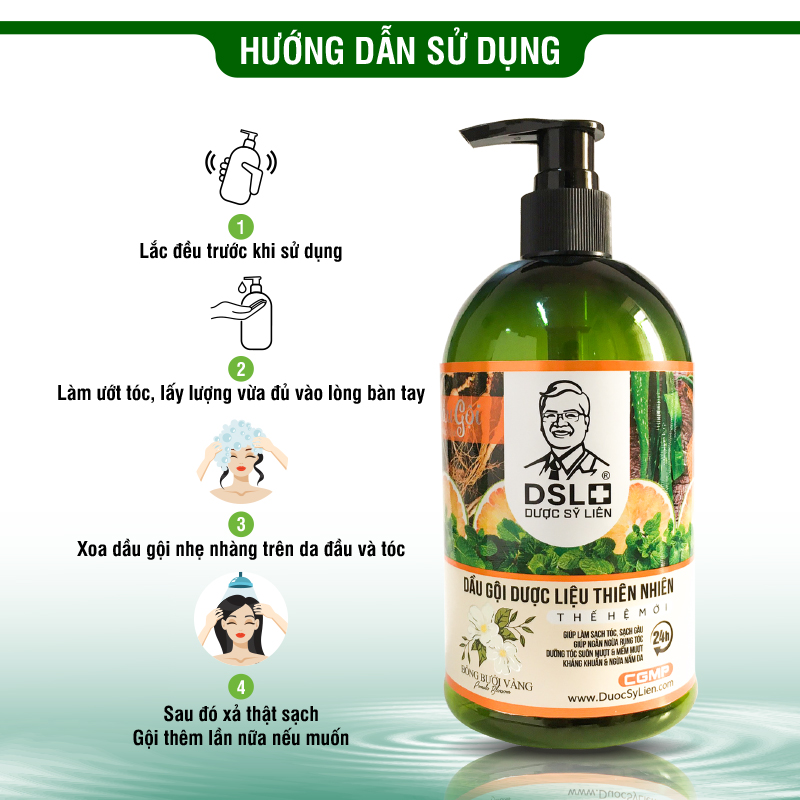 [DSL]Dầu gội ngừa rụng tóc, mượt tóc, sạch gàu, dược liệu thiên nhiên thế hệ mới - Bông bưởi vàng (500g)