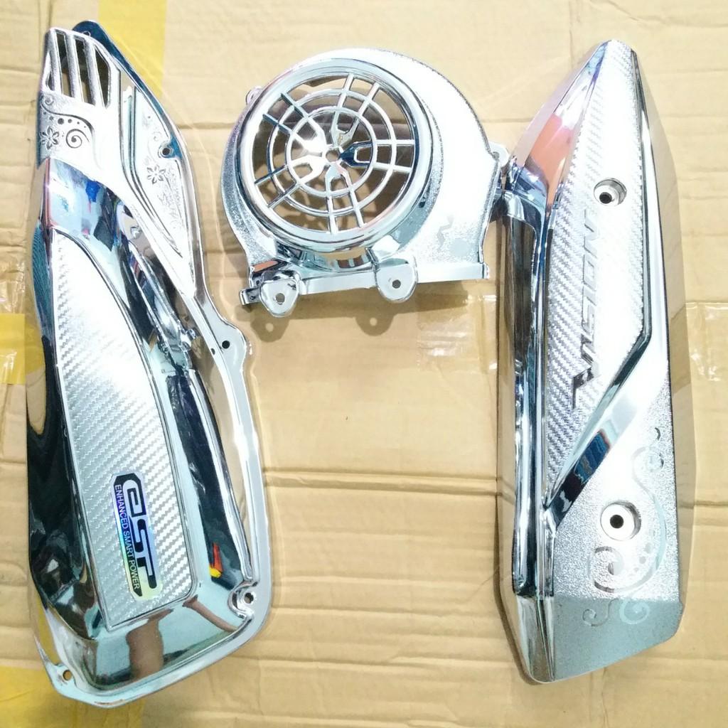 Combo 3 món che pô + bầu e + quạt gió mạ crom dành cho xe Vision 2014 - 2019