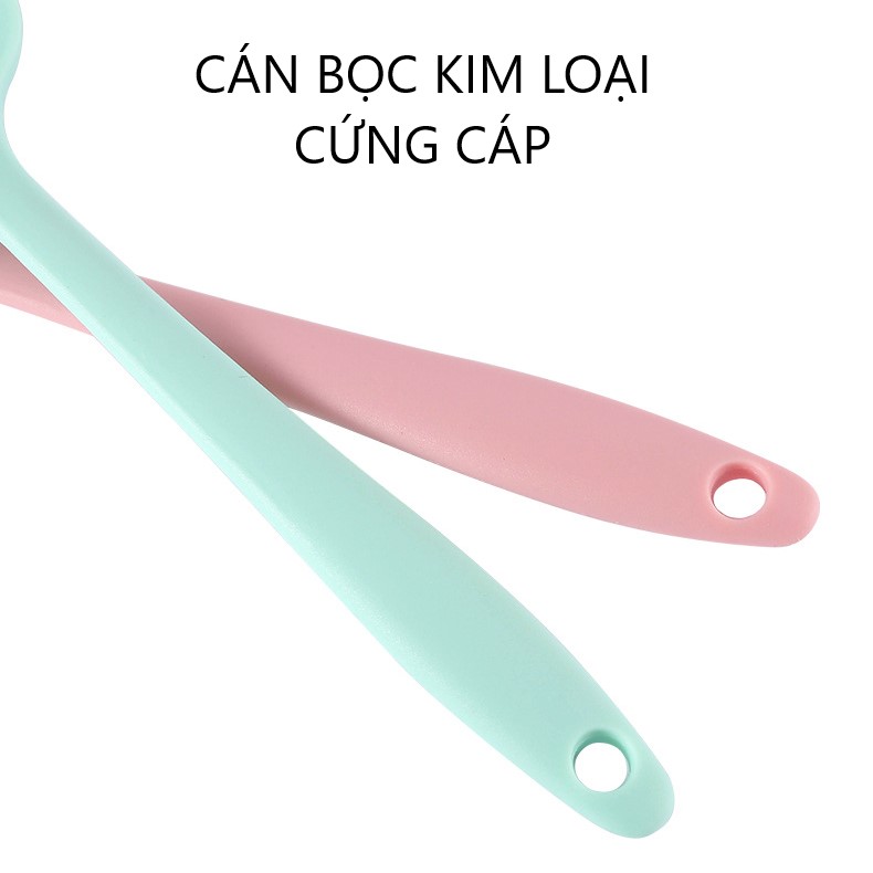 Phới thìa silicon nấu ăn làm bánh màu pastel xinh xắn chống trầy xước cho nồi chảo dài 21cm