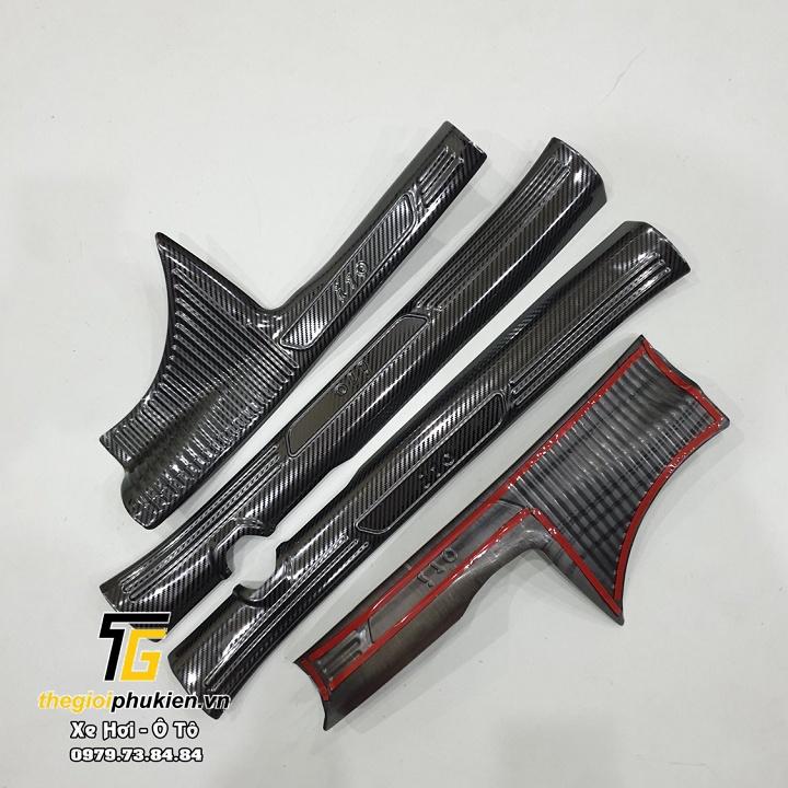 TRỌN BỘ Nẹp bước chân và ốp chống trầy cốp trong Hyundai Grand i10 2021 SEDAN - vân Carbon