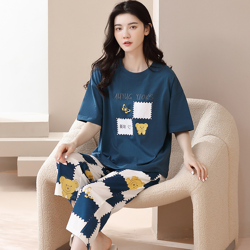 Bộ mặc nhà cotton tay ngắn quần lỡ 6113