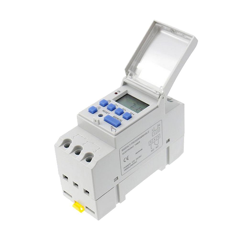 2X DC 12V Din Rail Weekly LCD Programmable Timer Switch Time Relay Switch