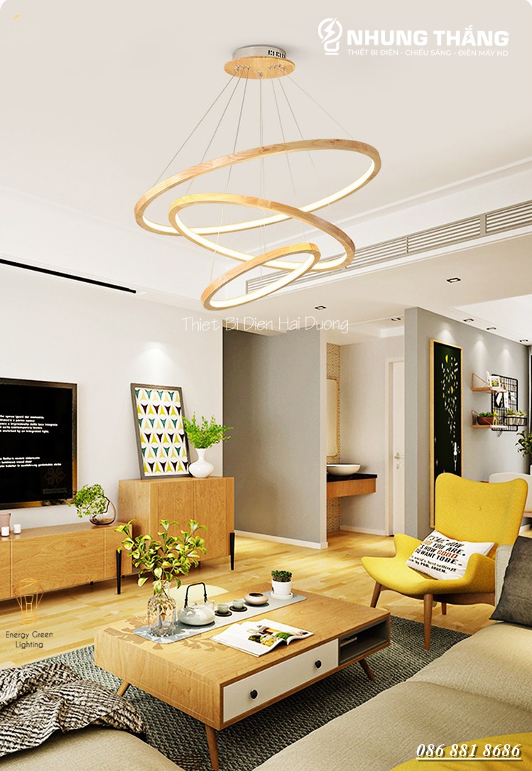 Đèn Thả Trần 3 Vòng Gỗ TBD839 - Gỗ Tự Nhiên Chắc Chắn,Bền Đẹp - Decor Vintage - Trang Trí Phòng Khách