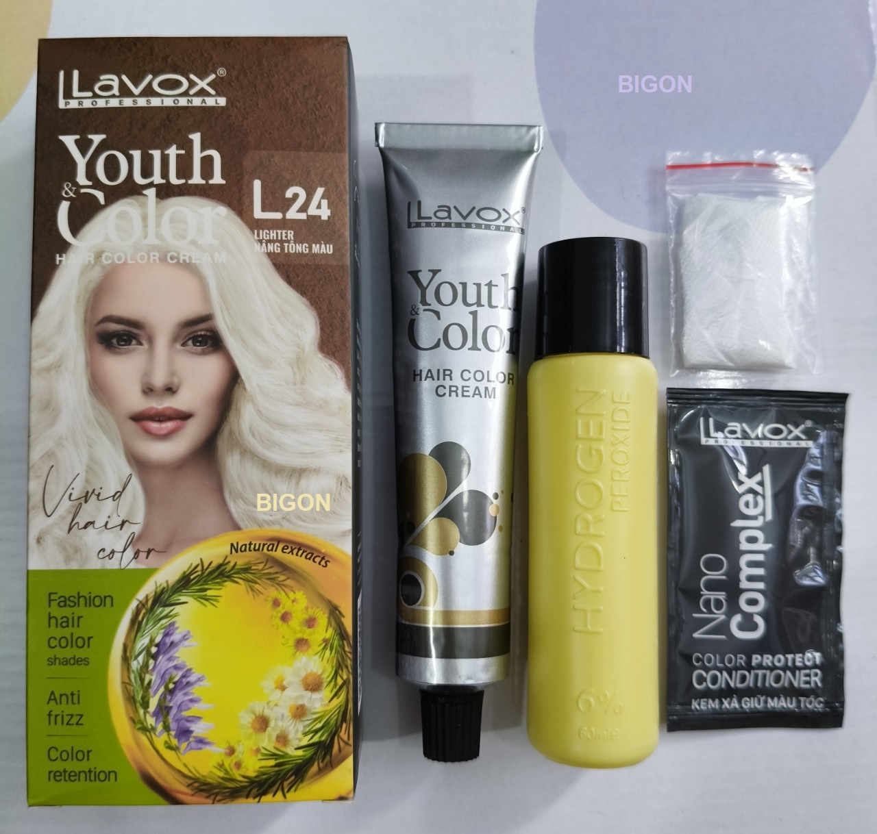 Xám Khói - Combo 2 Kem Nhuộm Tóc Màu Thời Trang Lavox Youth&amp;Color L22 Xám Khói + L24 Nâng Tông Màu (Sử Dụng Màu L24 Để Nâng Tông Màu Tóc Trước Khi Nhuộm Màu L22 Xám Khói)