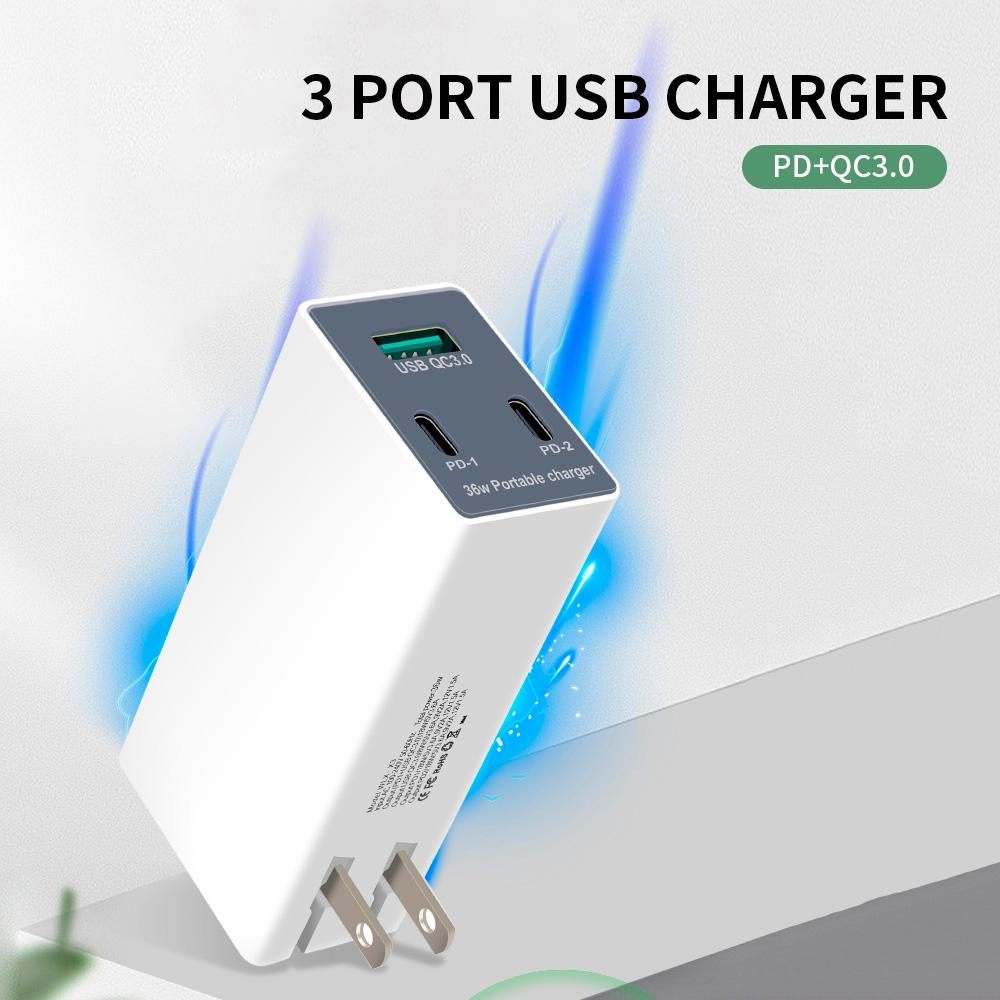 Đầu sạc di động WLX-X3 3 cổng USB + Bộ sạc Type-C Bộ chuyển đổi PD kép + QC3.0 cho máy tính bảng / điện thoại