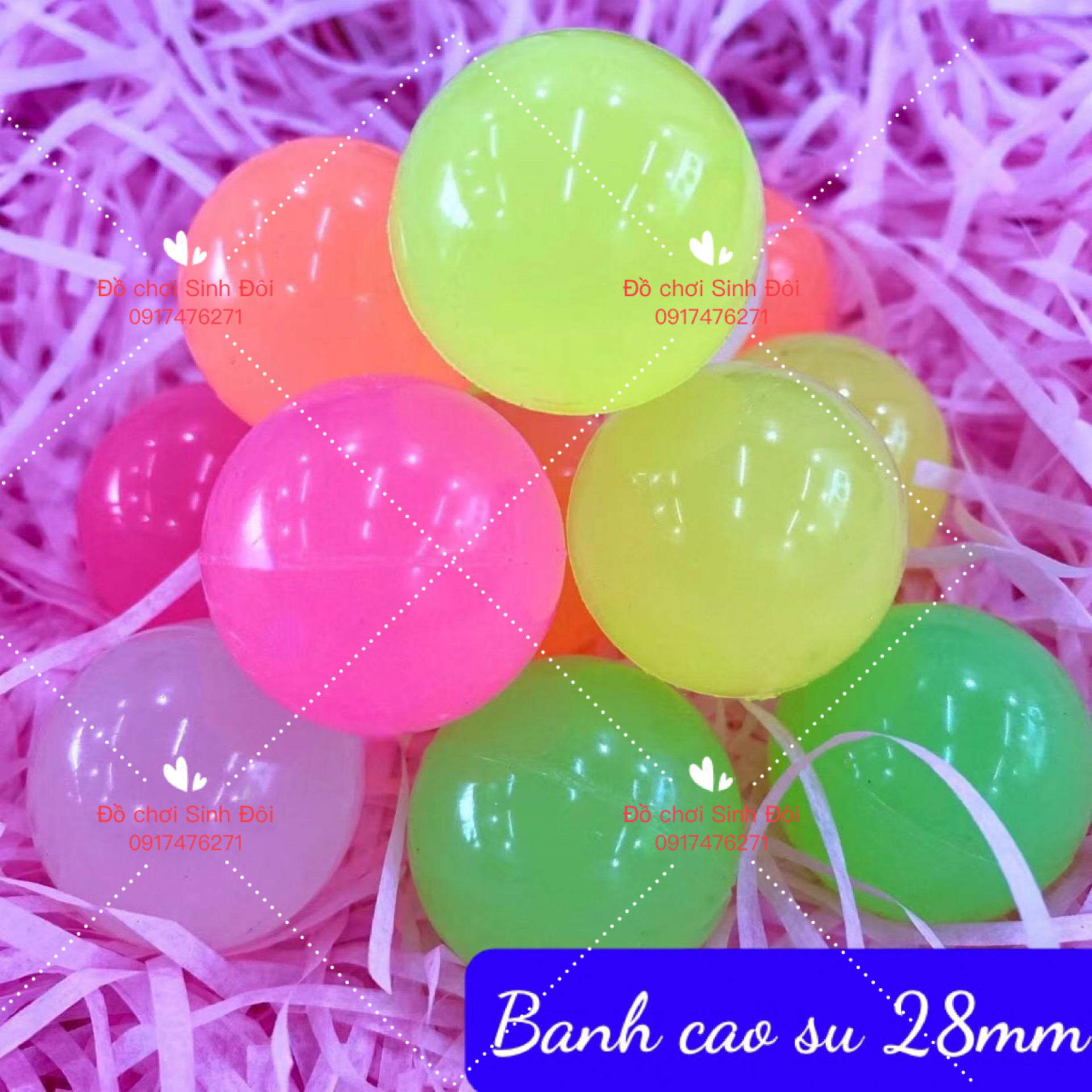 Banh cao su siêu đàn hồi màu dạ quang 28mm -50 trái