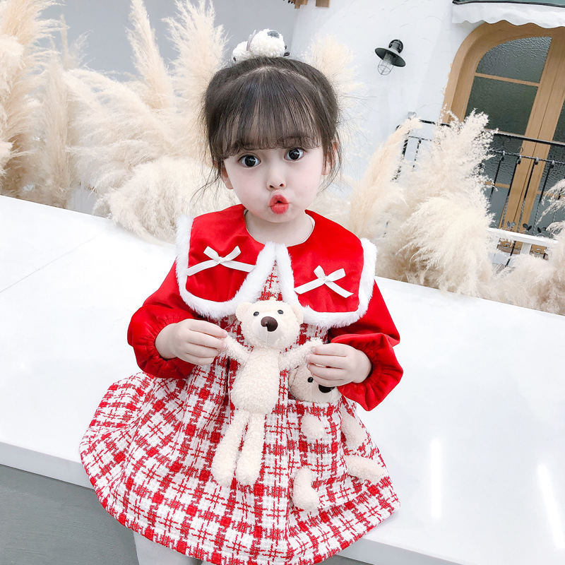 Váy dạ lót lông kèm gấu bông nhỏ xinh xắn, chất dạ xù dày dặn, mềm đẹp | MV29
