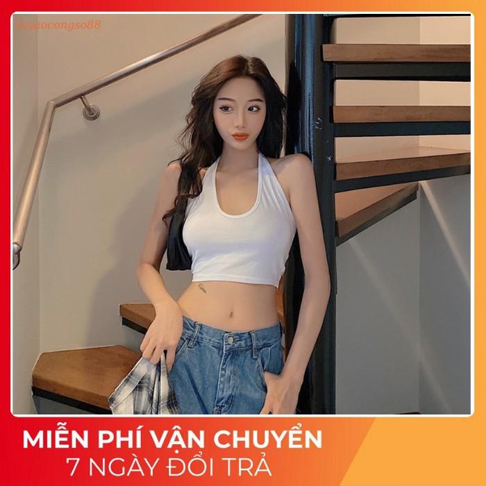 Áo Thun Croptop Cổ Yếm Ôm Body 2 màu Trắng, Đen Form Dưới 54kg