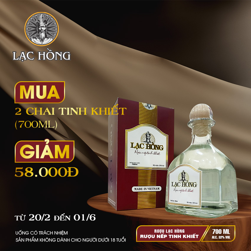 [Combo 02 chai] [Dung tích 700ml, 32%] Lạc Hồng rượu nếp, rượu trắng, rượu vodka tinh khiết, sản xuất theo phương pháp truyền thống, vị dịu, nhẹ, uống không đau đầu.