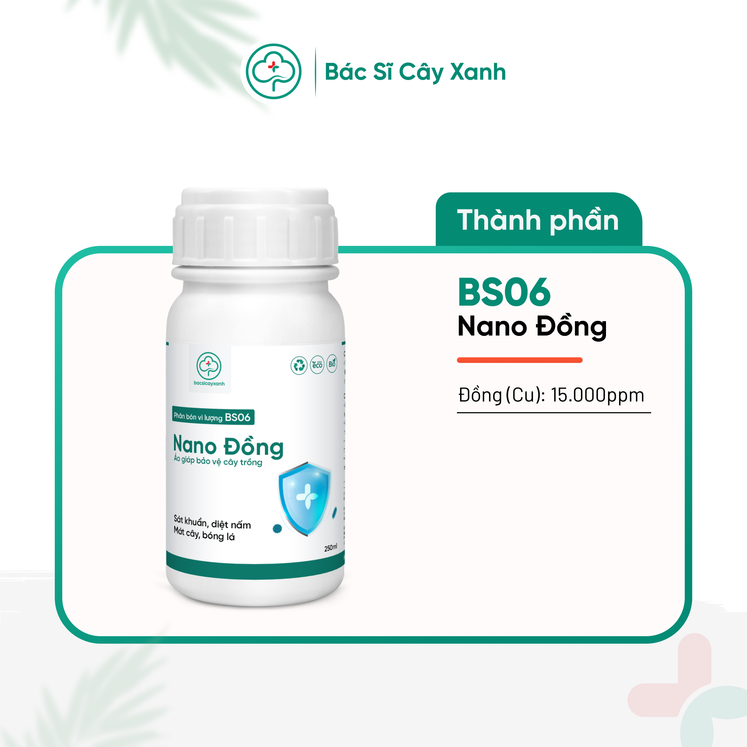 Phân bón vi lượng BS06 Nano Đồng Rửa vườn, tẩy rong rêu, nấm móc, phòng ngừa bệnh cây trồng 250/500ml NSX Bacsicayxanh