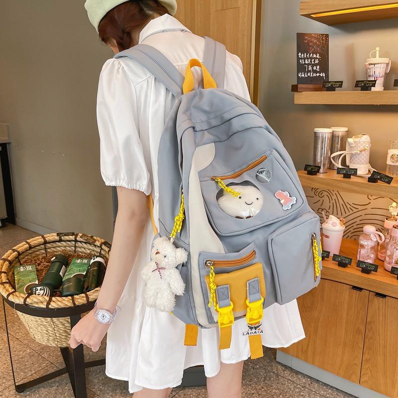 Balo đi học Phong cách Hàn Quốc chống thấm nước, điệu đà , rộng rãi, tặng kèm Sticker và Phụ kiện mây