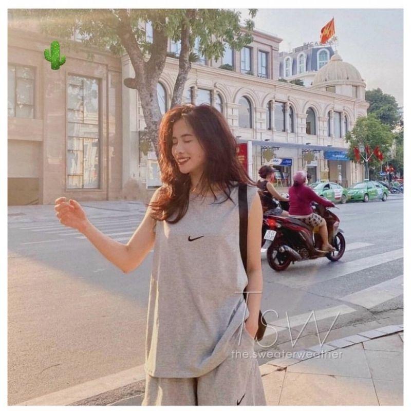 Set Áo quần cộc nữ Tanktop dáng SportBộ Thể Thao Nữ 3 Lỗ thêu Logo Ngực