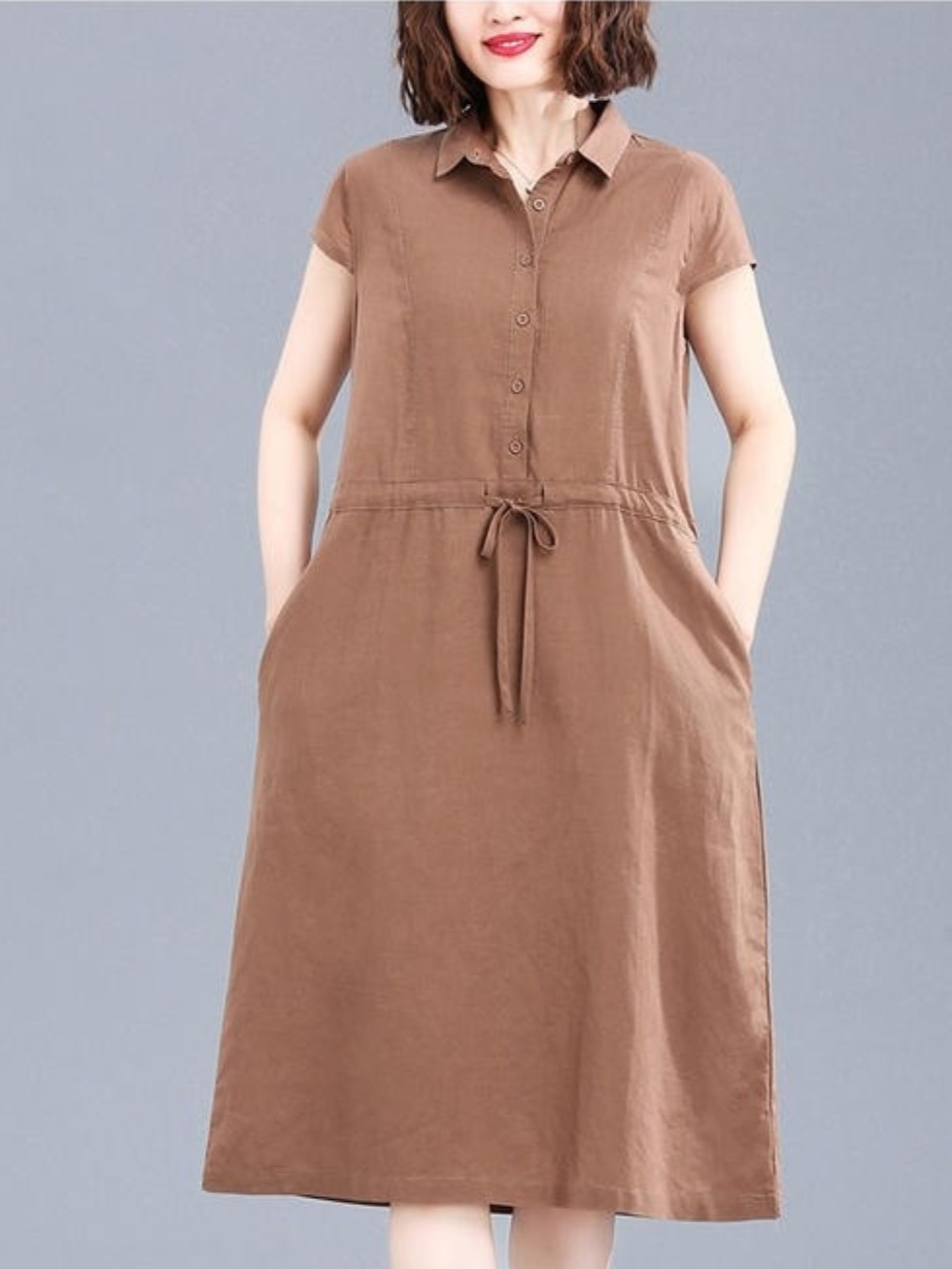 Đầm suông sơ mi tay hến chất linen mềm mát trẻ trung, thời trang phong cách công sở Đũi Việt