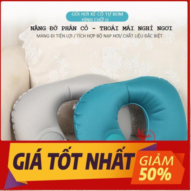 Gối hơi gối kê cổ chữ u tự động bơm tựa đầu để ngủ văn phòng du lịch đi ô tô xe hơi máy bay có nút cài