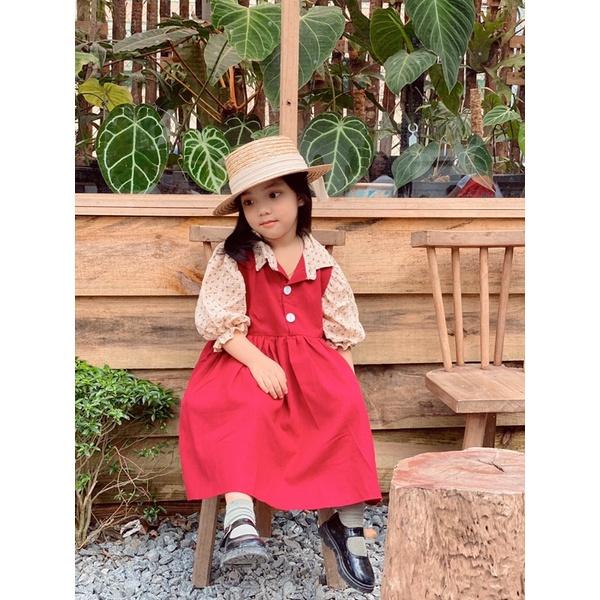 Đầm Cho Bé Gái Mick and Milk1,2,3,4,5,6 Tuổi Váy Tết Trẻ Em Màu Đỏ Dễ Thương Chất Liệu Linen Mát Mẻ