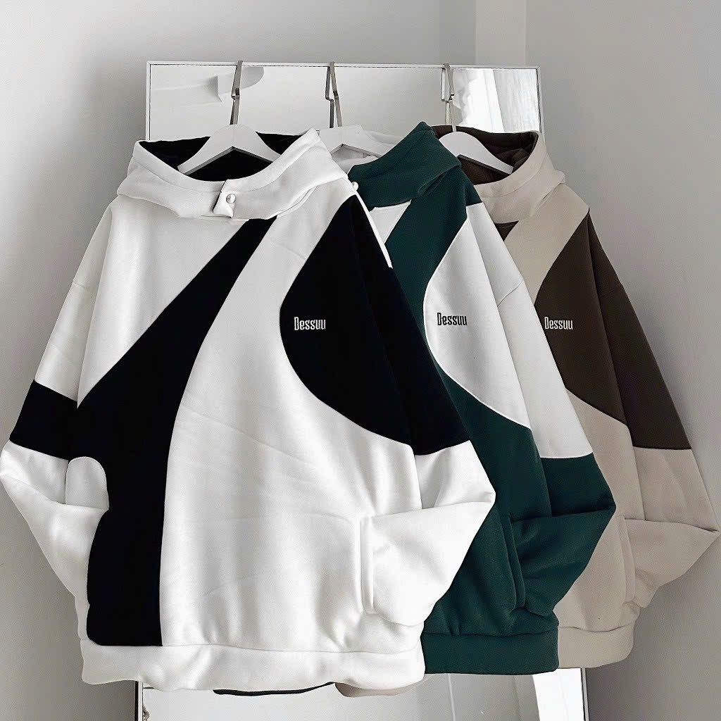 Hình ảnh Áo khoác hoodies nam nữ kiêu tròng đầu logo thêu Dessuu, phối màu thời trang
