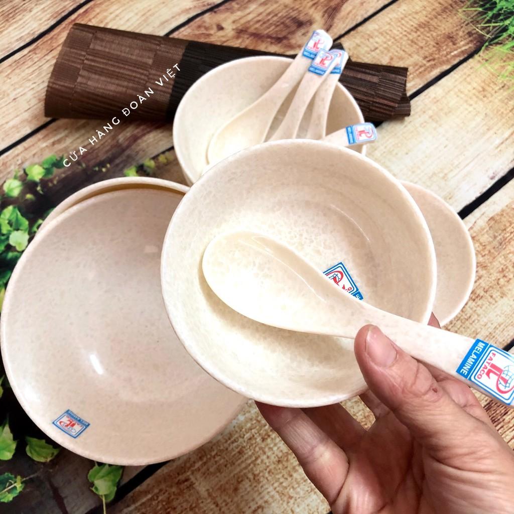 Tô, Chén Melamine - Combo Tô, Chén, Muỗng Melamine Vân Đá Cao Cấp