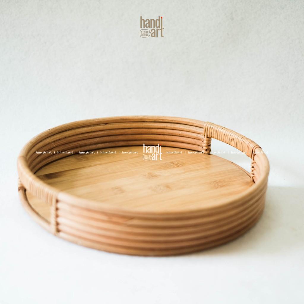 Khay song mây tròn - Khay trà bằng mây - Rattan round tray (5x35cm)