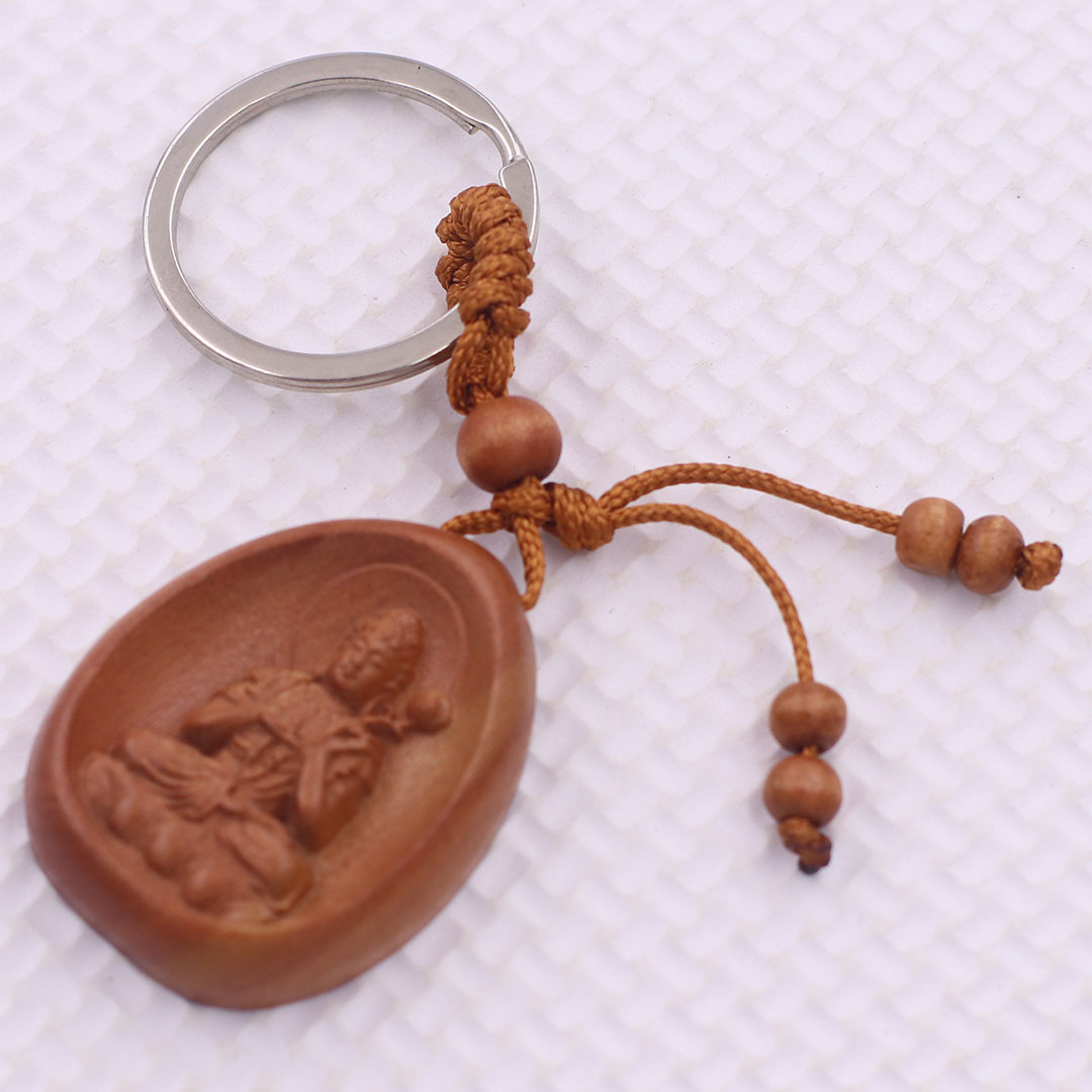 Móc chia khóa Phật Đại thế chí gỗ đào, móc chìa khóa Phật bản mênh